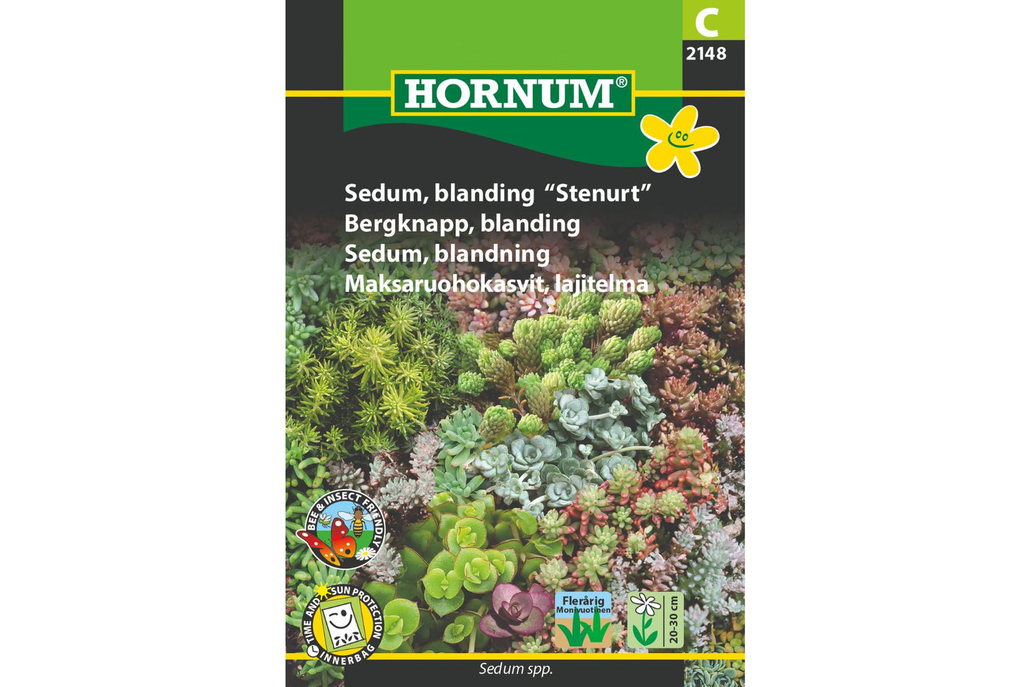 Lavtvoksende sedum med dekorative blader i varierende fargetoner