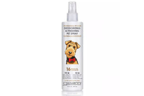 Sprayflaske med luktfjerner for hund med tropisk duft.