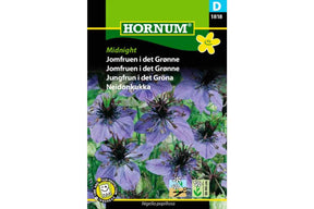 Mørkfiolett jomfruen i det grønne med fine, luftige blomster