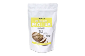 Glutenfritt psylliumfiber i pakning, brukt til baking og fiberberiking