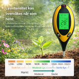 Jordmåler 4-i-1 – pH, fuktighet, temperatur og lysintensitet