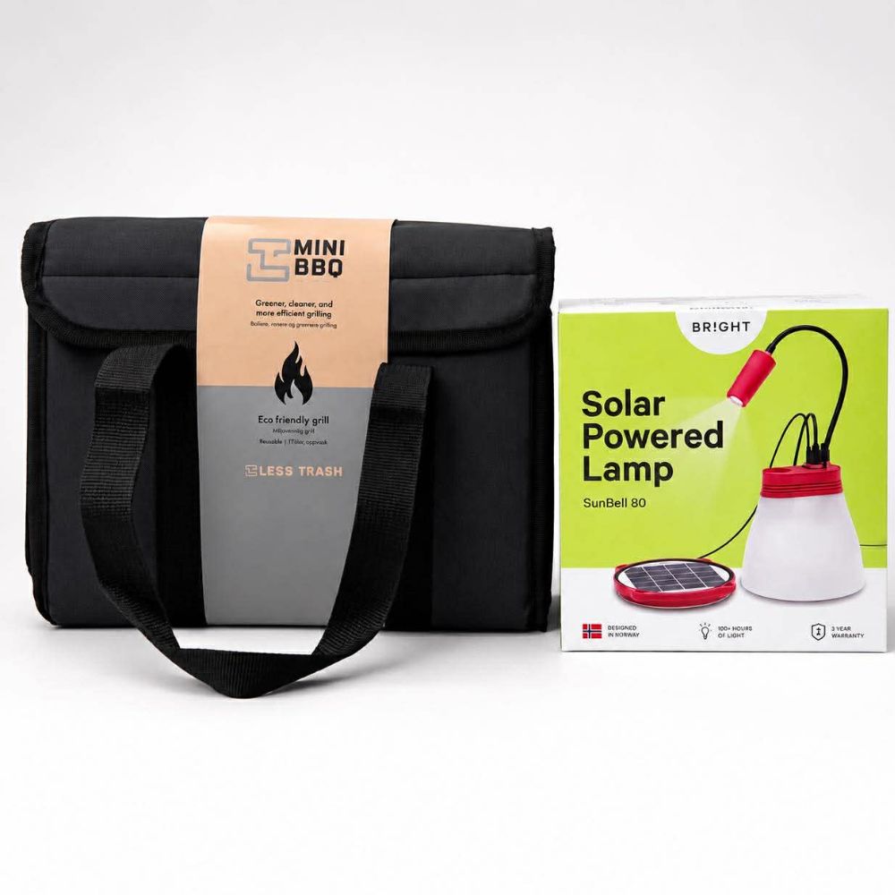 Less Trash Minigrill Startpakke + BRIGHT SunBell 80 solcellelampe – bærekraftig grill- og lyssett