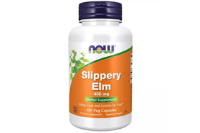 Flaske med slippery elm-kapsler som lindrer og støtter fordøyelsen