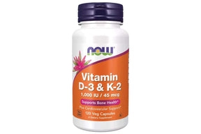 Flaske med vitamin D3 og K2-kapsler for skjelett og kalsiumopptak