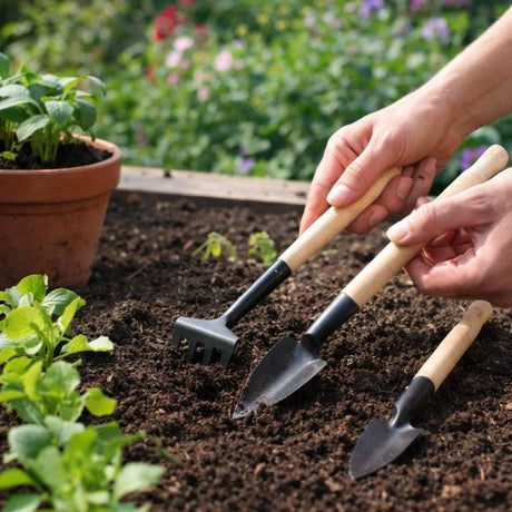 Håndredskap for ompotting og stell av små planter