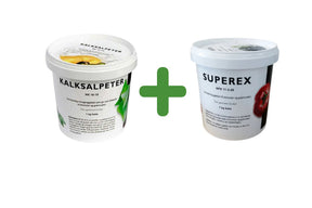 To bokser plantenæring med kalksalpeter og superex for optimal plantevekst