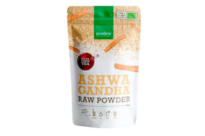 Pose med ashwagandha-pulver i naturlig brun emballasje