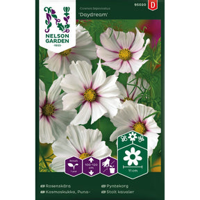 Pyntekorg Daydream med blomster i hvitt, rosa og kirsebærrødt i sommerbed