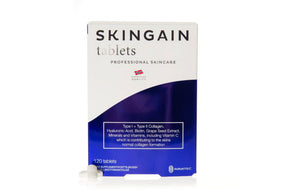 Tabletter med kollagen og vitaminer i boks for daglig bruk