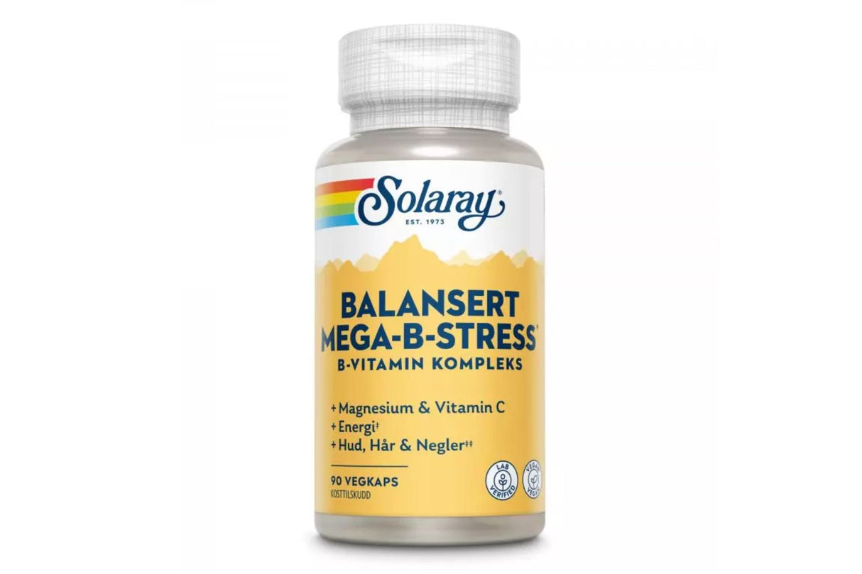 Solaray Balansert Mega-B-Stress 90 kapsler – Kompleks for Energi og Stressmestring