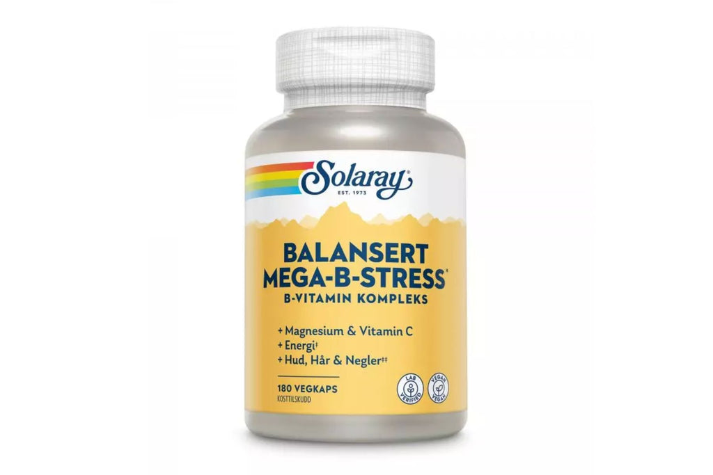 Solaray Mega-B-Stress 180 kapsler – B-vitaminkompleks for energi og mental balanse