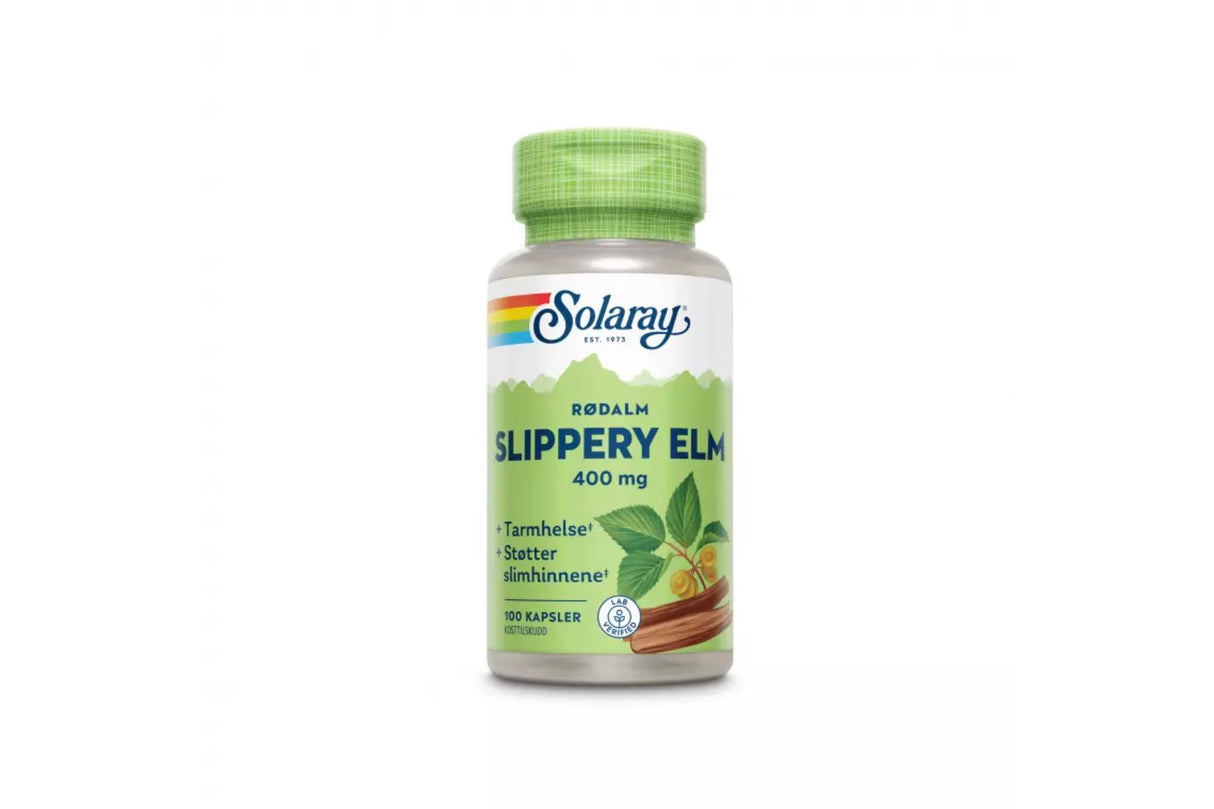 Solaray Slippery Elm 400 mg – 100 kapsler | Rødalmbark for Fordøyelsen