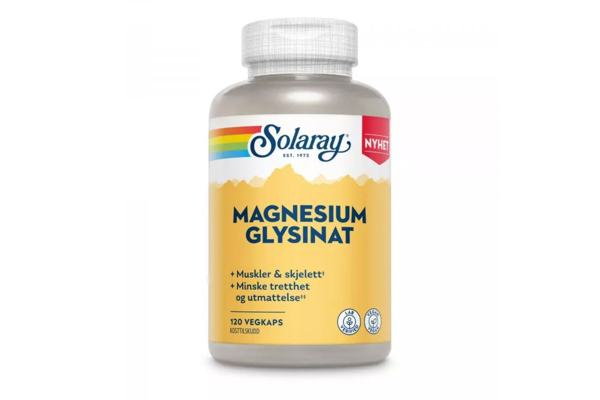 Solaray Magnesium Glysinat 120 kapsler – For muskelfunksjon og redusert tretthet