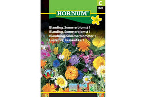 Variert blanding av ettårige sommerblomster i livlige farger i bed