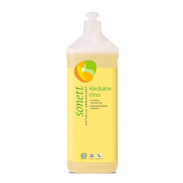 Sonett håndsåpe sitrus 1 L – økologisk og frisk såpe med naturlig sitrusduft