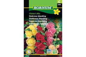 Fargerik stokkroseblanding med fylte blomster i ulike nyanser