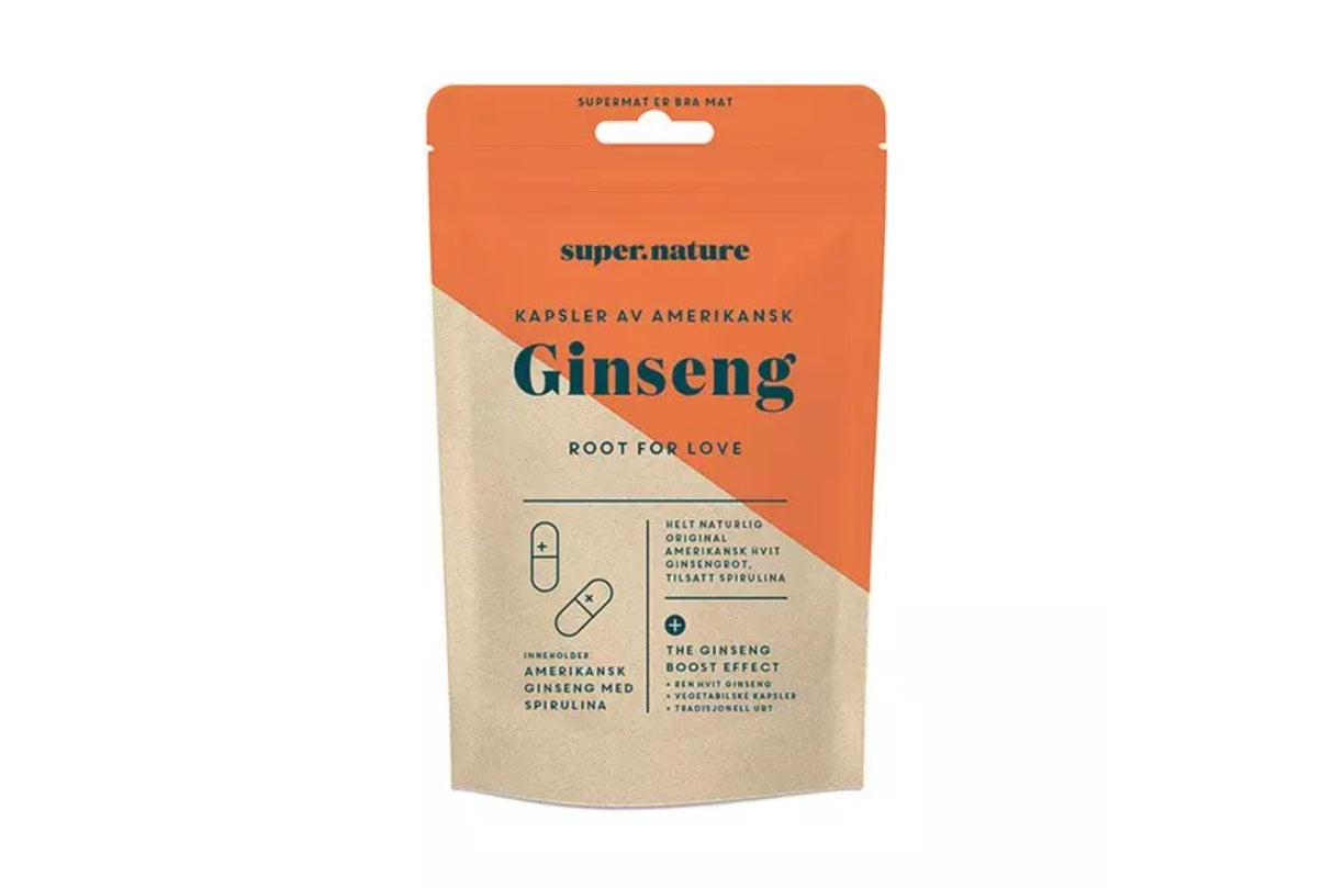 Supernature Amerikansk Ginseng 100 kapsler – Naturlig Hvit Ginsengrot med Spirulina