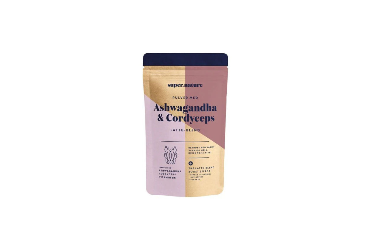 Supernature Ashwagandha & Cordyceps 150 g – adaptogen latte-blend for fokus og ro
