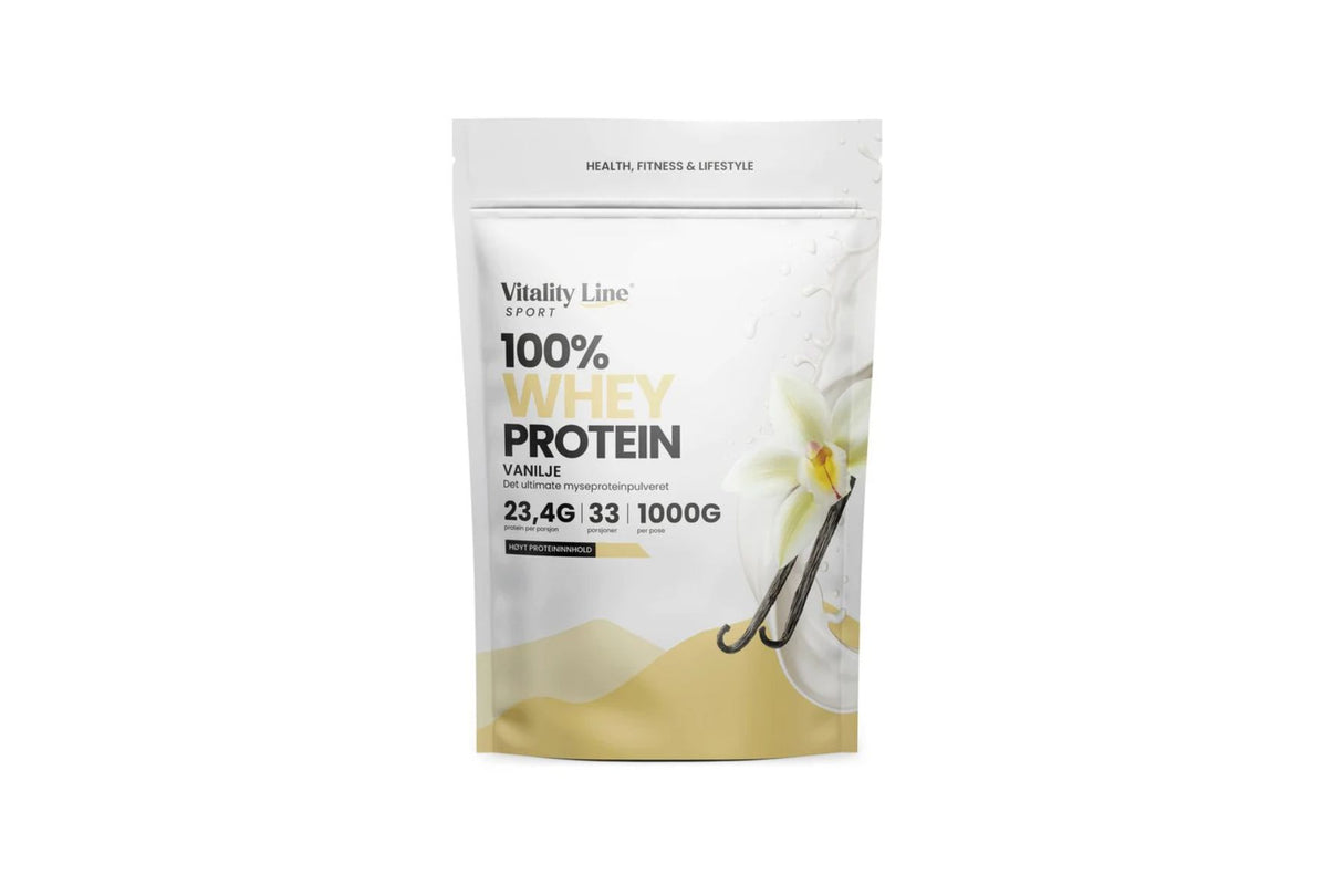Vitality Line Sport Whey Vanilje – 1 kg myseprotein med mild vaniljesmak