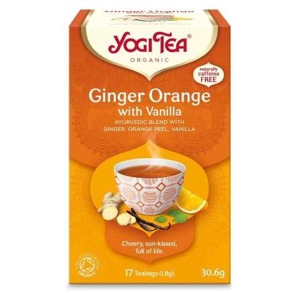 Yogi Ginger Orange Vanilla te – økologisk te med ingefær, appelsin og vanilje (17 poser)