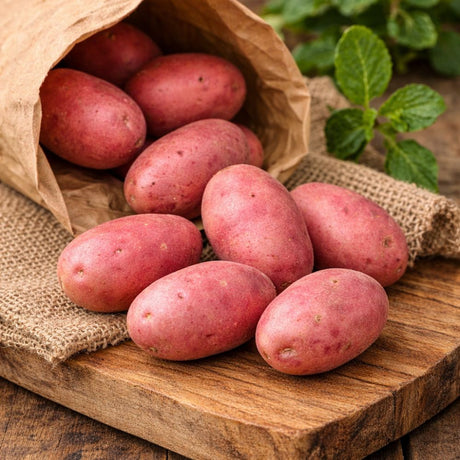 Høstede poteter av sorten ‘Evolution’ med rødt skall og lyst kjøtt.