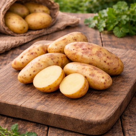 Settepotet ‘Mandel’ klare til planting i kjøkkenhagen.