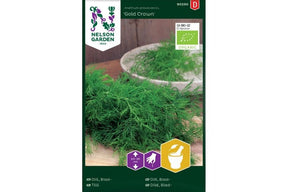 Økologisk Gold Crown-dill med fine, aromatiske blader.