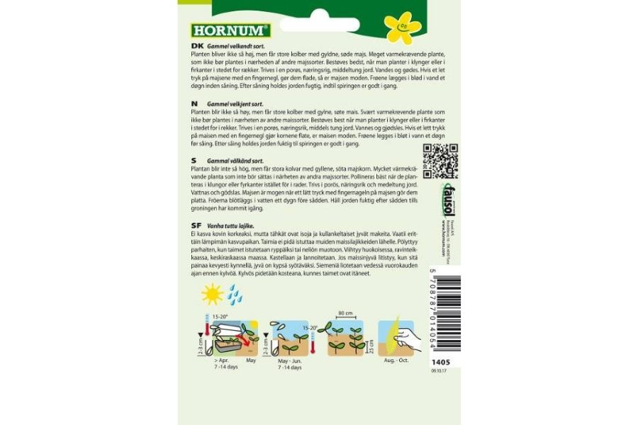 Frø Mais ‘Sukker Golden Bantam’ – Tradisjonell Sort med Søte, Gylne Kolber