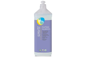En liters refill med økologisk vaskemiddel for overflater og vinduer.