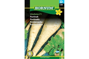 Pastinakk Gladiator F1-plante med kraftige, hvite rotgrønnsaker.